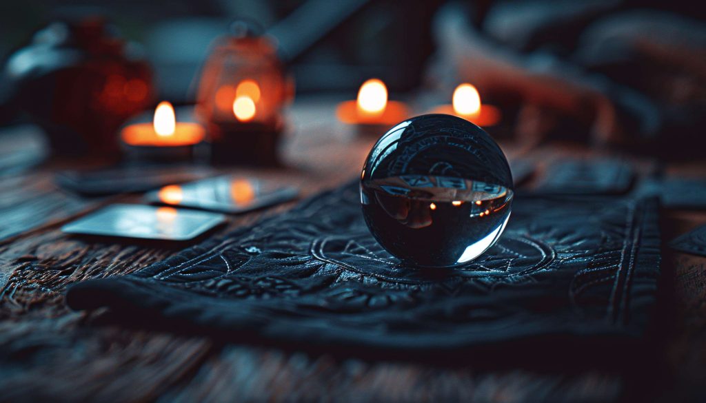 Crystal Ball and Tarot Cards on Mystical Table